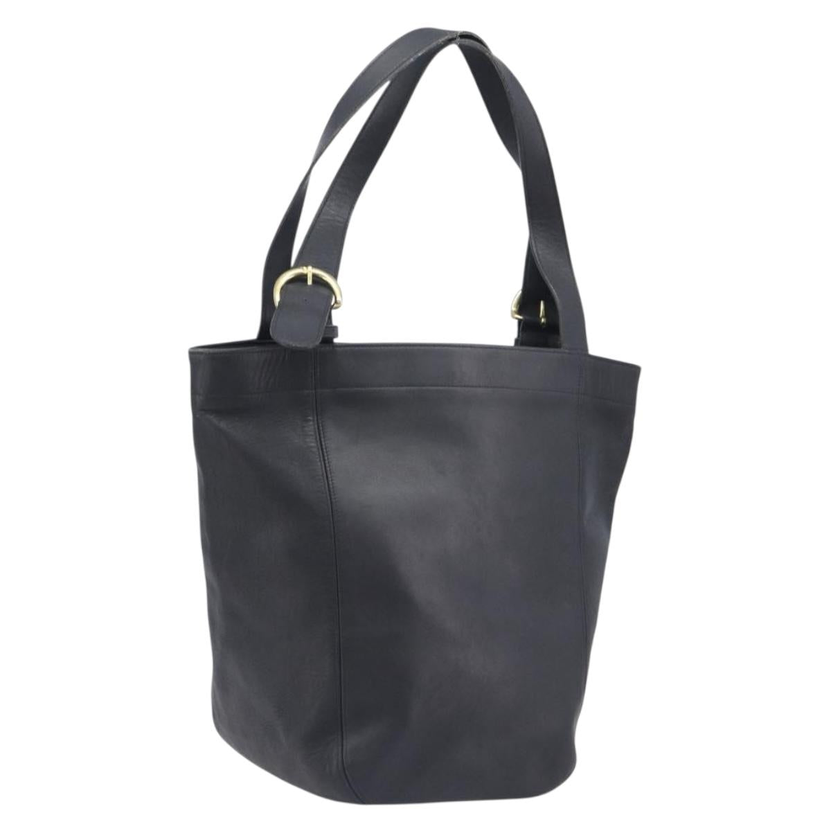 Coach Shoulder Bag Leather Black Gold Tone Auth BA16561