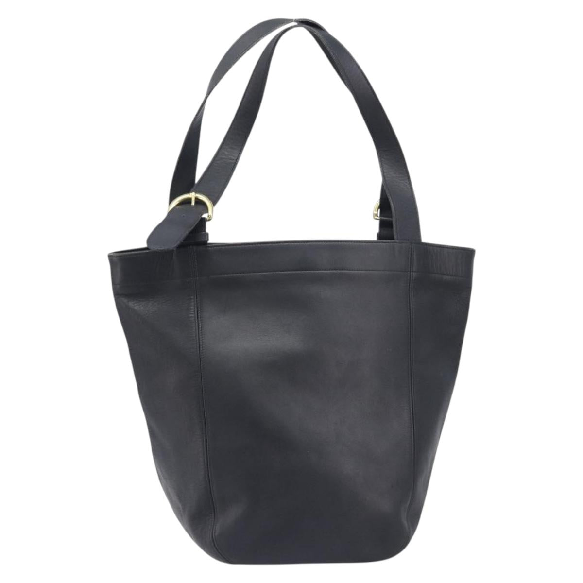 Coach Shoulder Bag Leather Black Gold Tone Auth BA16561