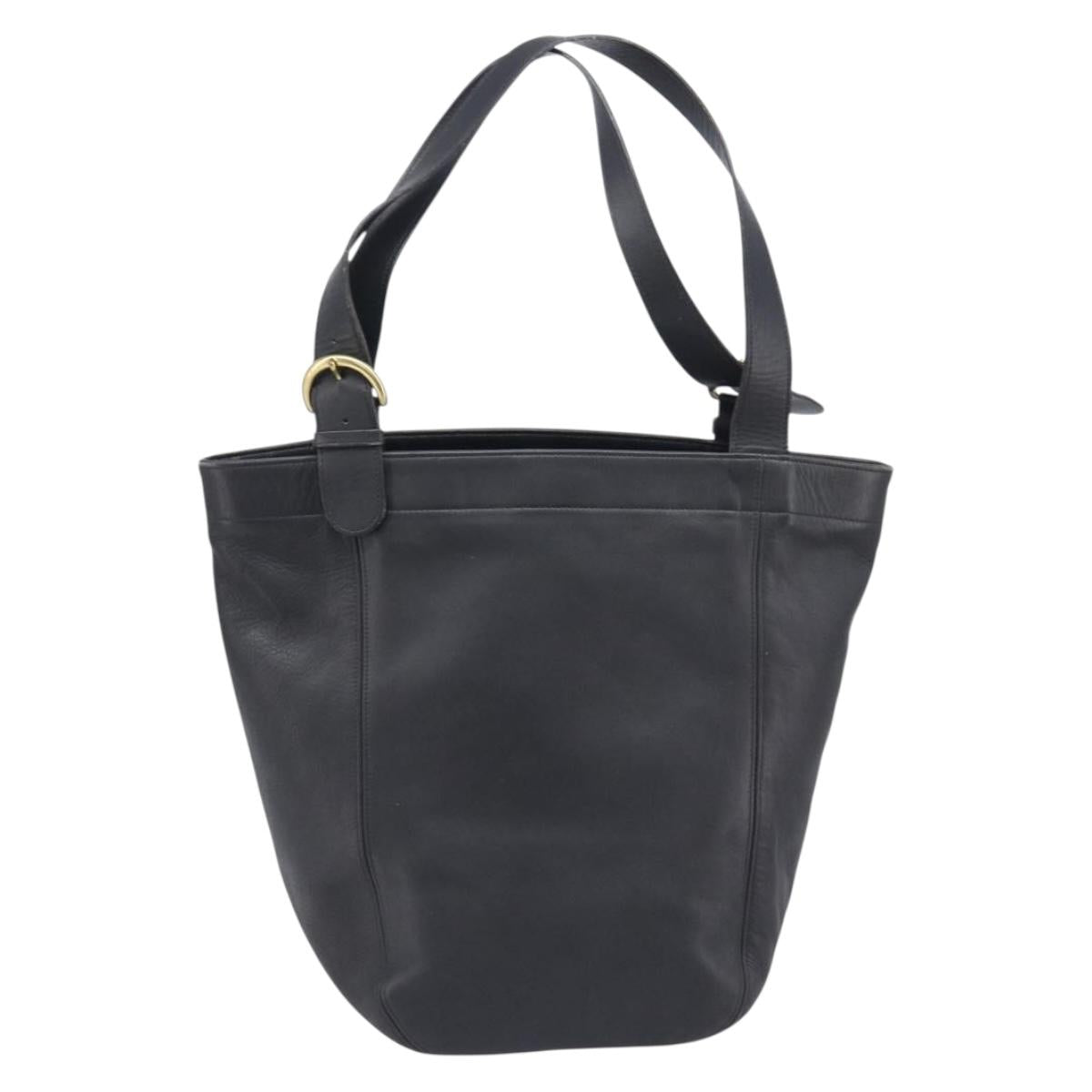 Coach Shoulder Bag Leather Black Gold Tone Auth BA16561