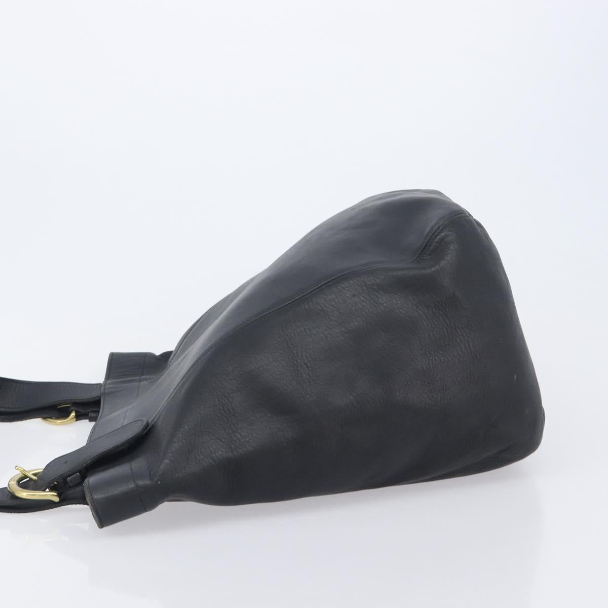 Coach Shoulder Bag Leather Black Gold Tone Auth BA16561