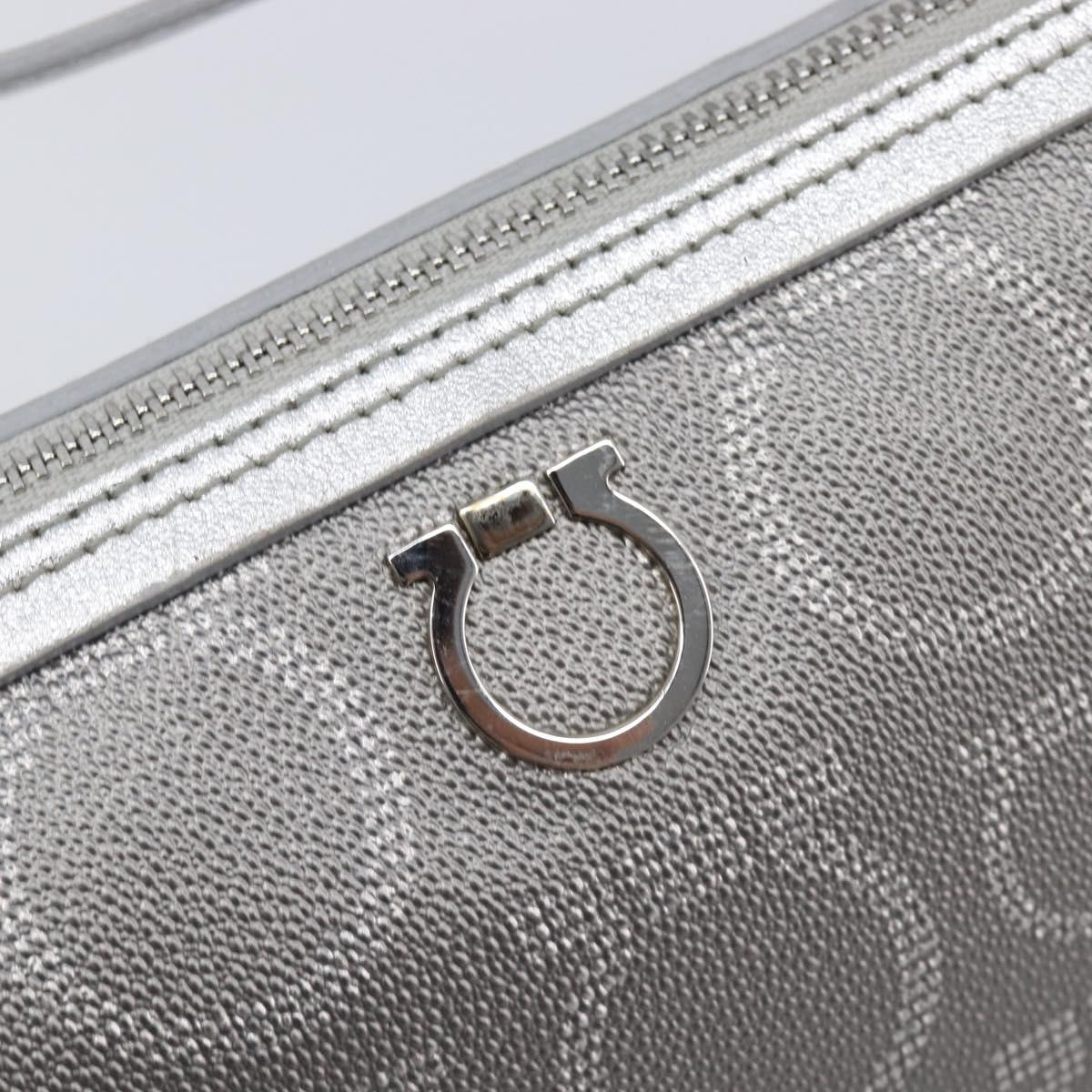 Salvatore Ferragamo Gancini Hand Bag Leather Silver Auth BA16577A