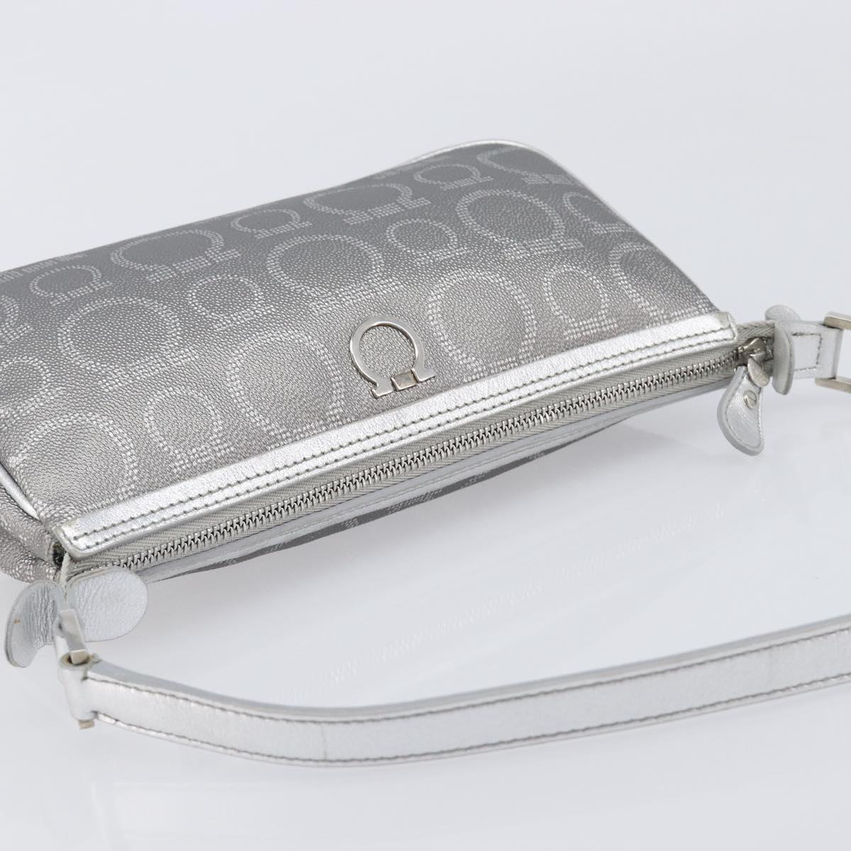 Salvatore Ferragamo Gancini Hand Bag Leather Silver Auth BA16577A