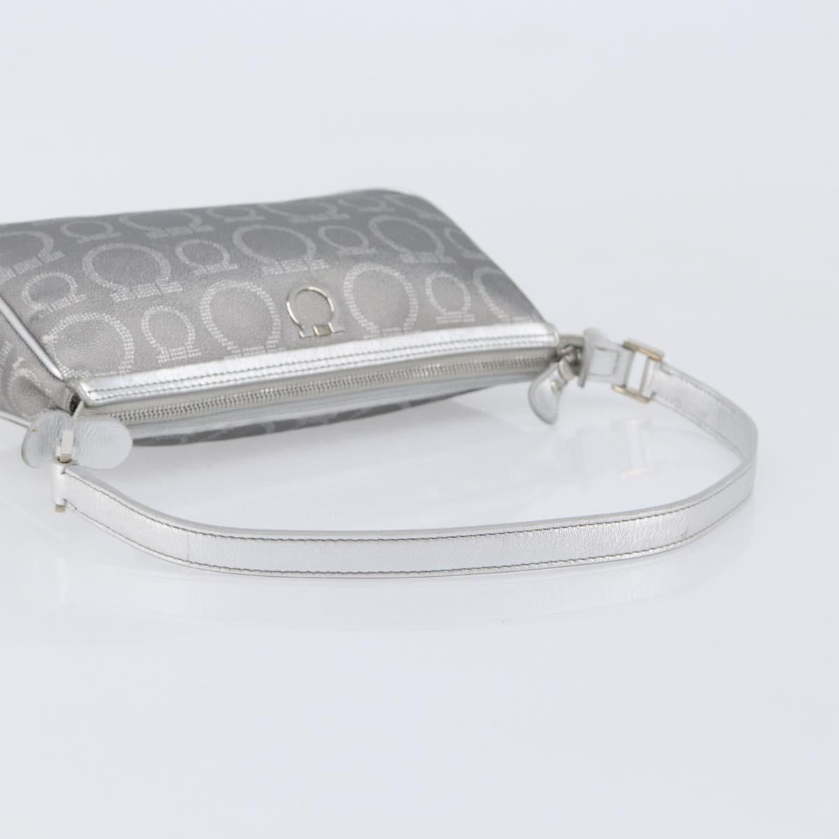 Salvatore Ferragamo Gancini Hand Bag Leather Silver Auth BA16577A