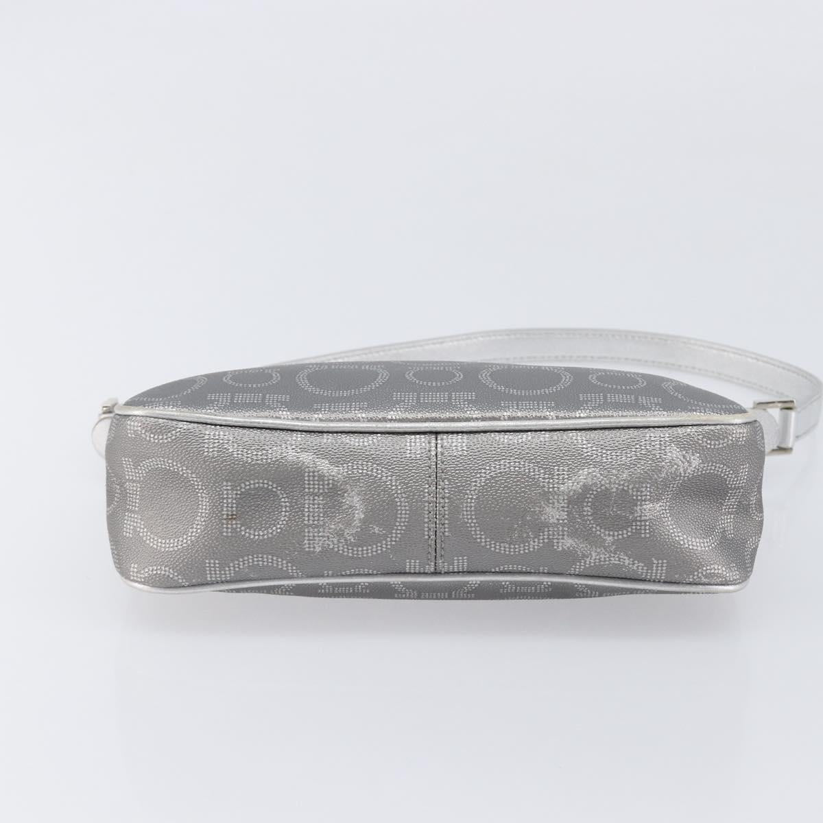 Salvatore Ferragamo Gancini Hand Bag Leather Silver Auth BA16577A