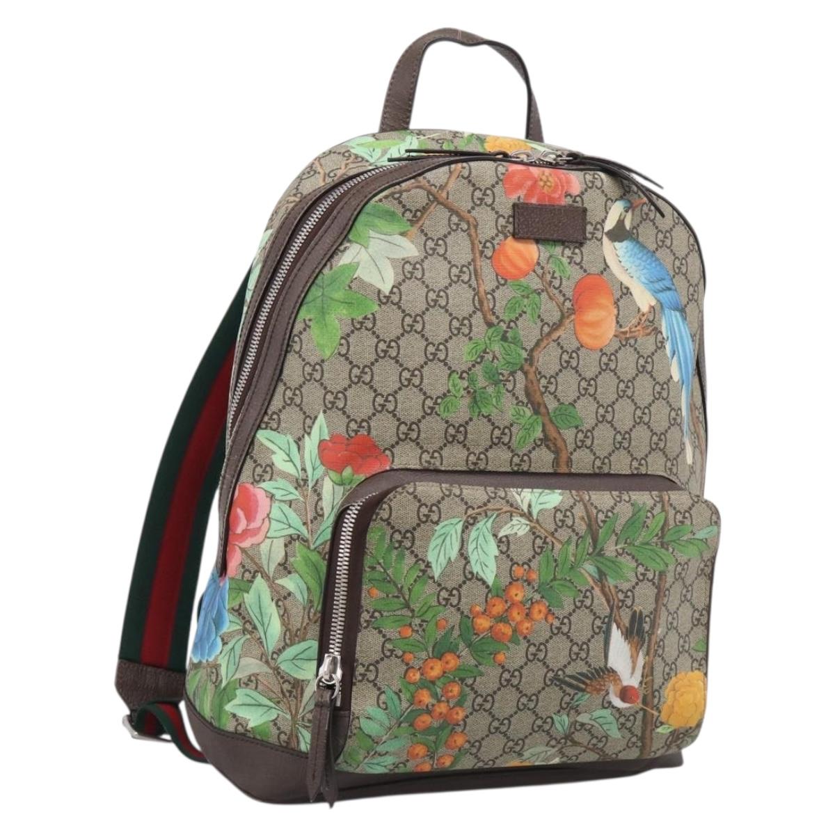 GUCCI GG Supreme Tian Backpack PVC Beige Silver 428027 Auth BA16579V
