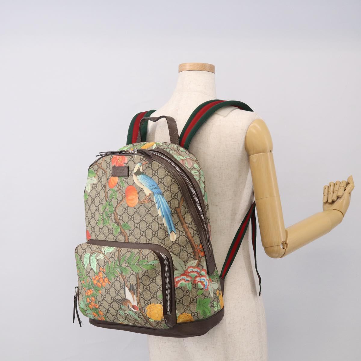 GUCCI GG Supreme Tian Backpack PVC Beige Silver 428027 Auth BA16579V
