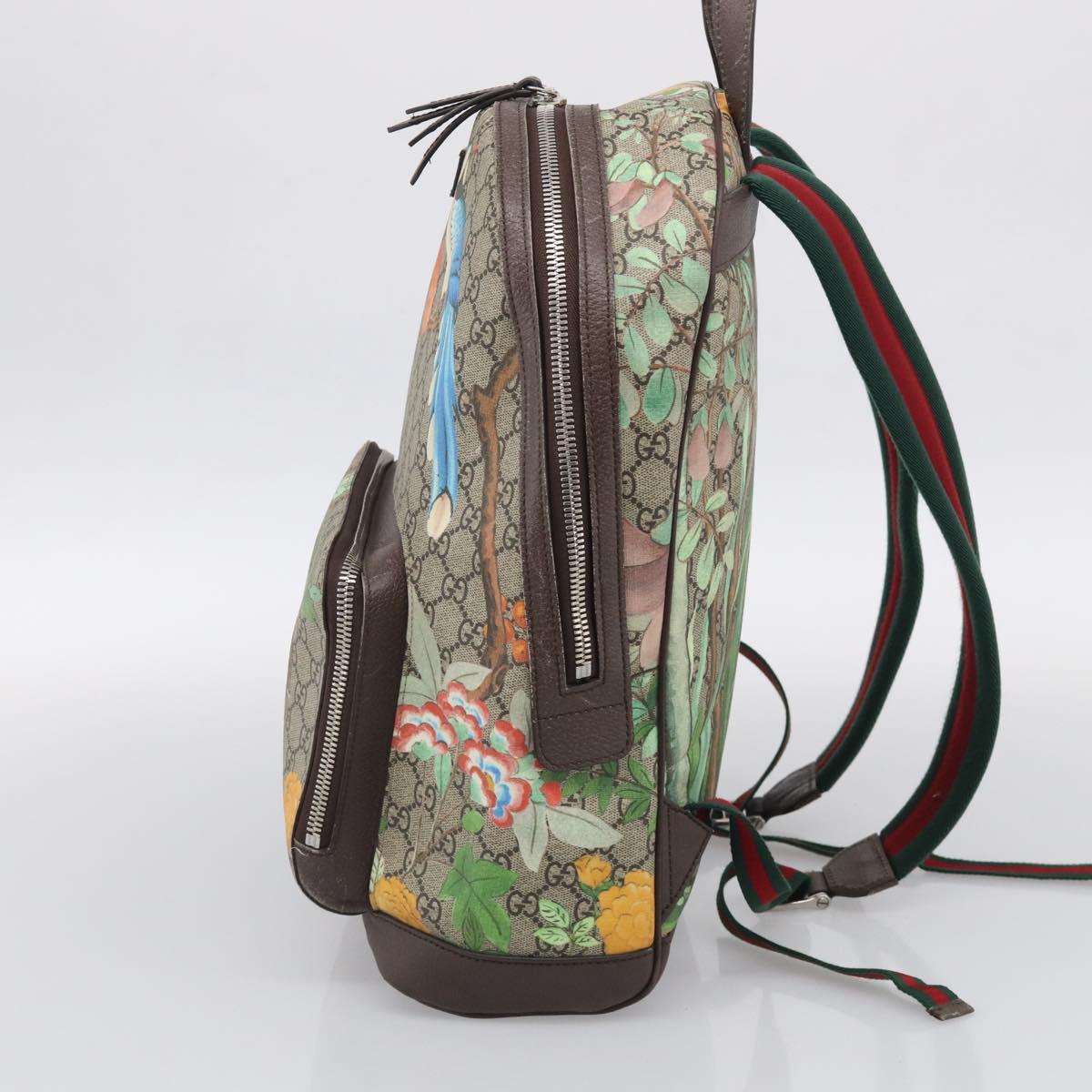 GUCCI GG Supreme Tian Backpack PVC Beige Silver 428027 Auth BA16579V