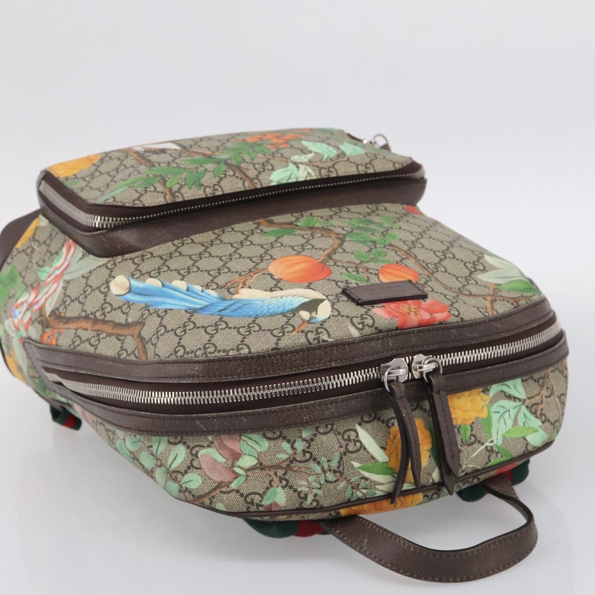 GUCCI GG Supreme Tian Backpack PVC Beige Silver 428027 Auth BA16579V
