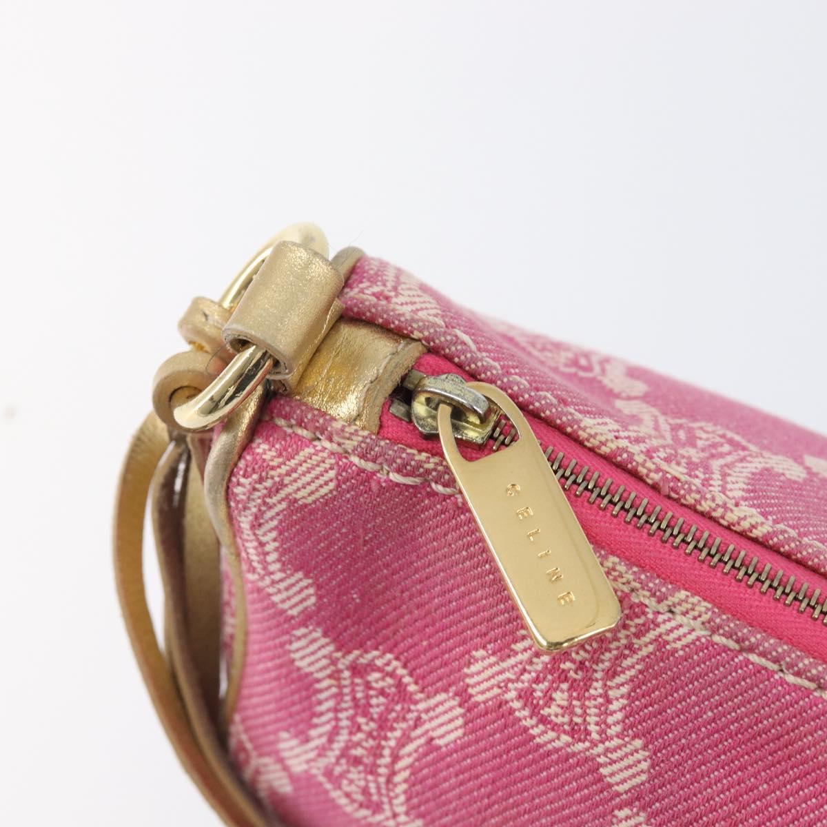 CELINE Macadam Hand Bag Canvas Pink Gold Tone Auth BA16581A
