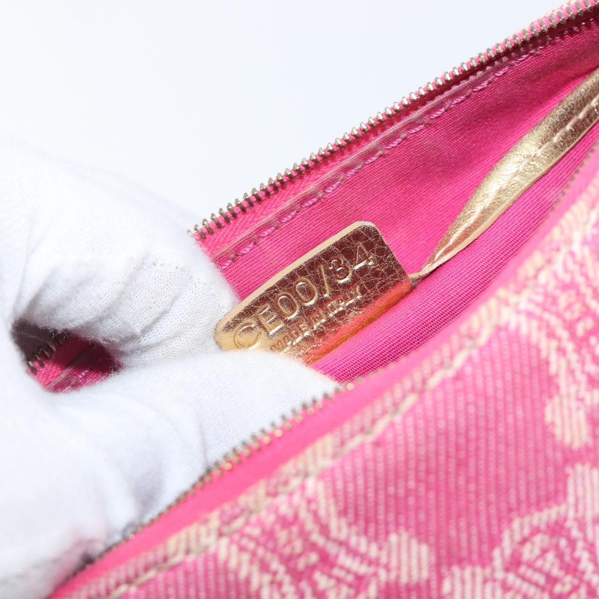 CELINE Macadam Hand Bag Canvas Pink Gold Tone Auth BA16581A