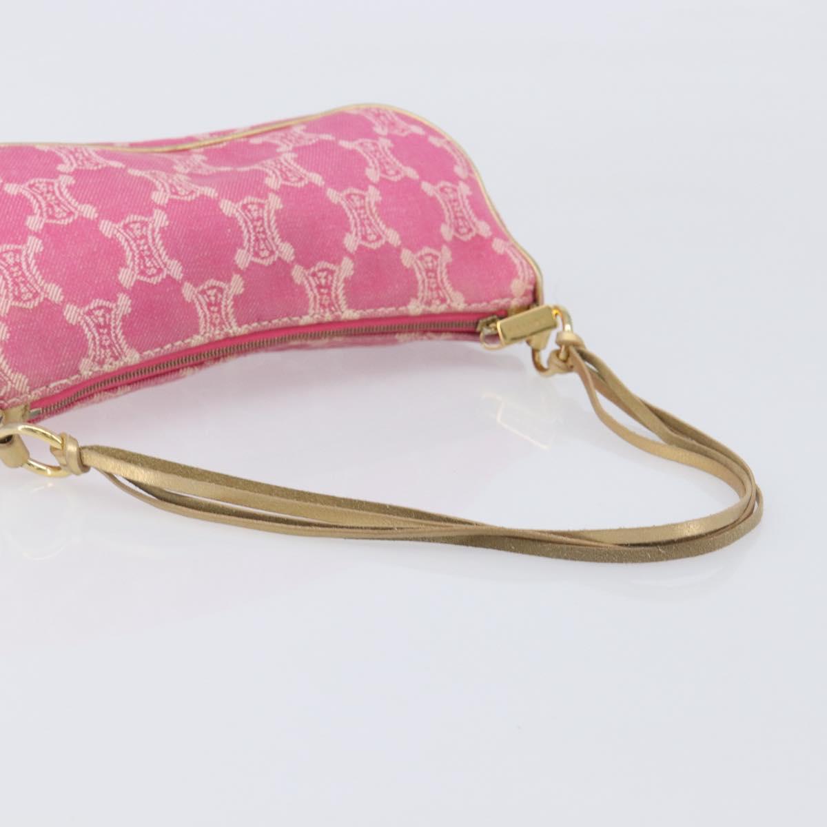 CELINE Macadam Hand Bag Canvas Pink Gold Tone Auth BA16581A