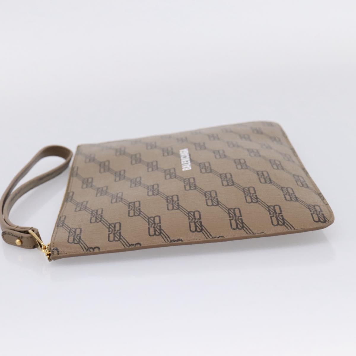Balenciaga BB Monogram Clutch Bag PVC Leather Beige Gold 702627 Auth BA16586A