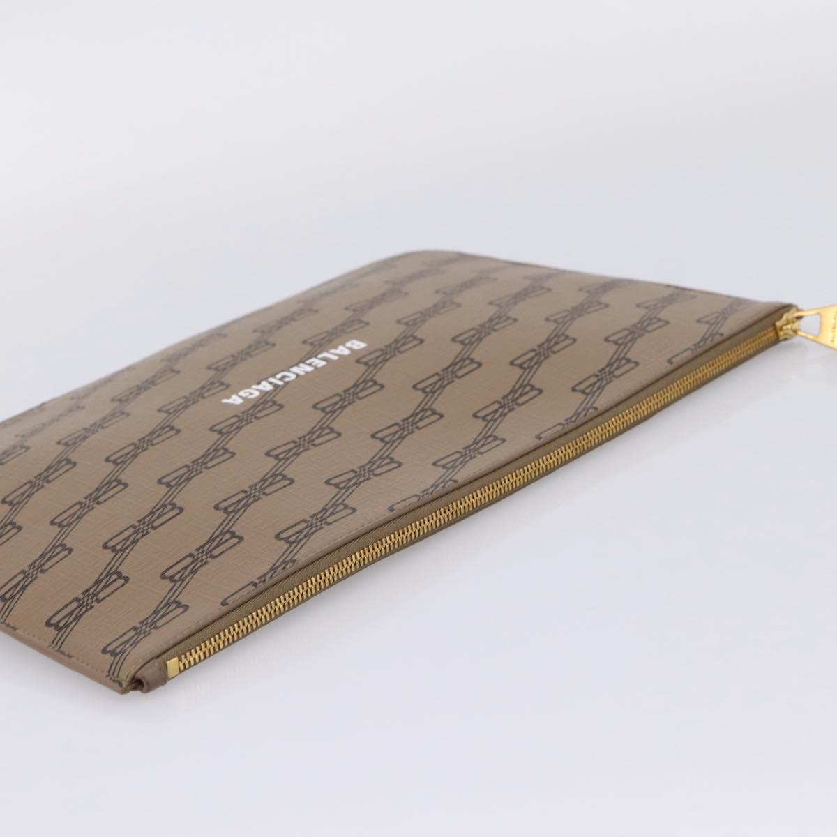 Balenciaga BB Monogram Clutch Bag PVC Leather Beige Gold 702627 Auth BA16586A