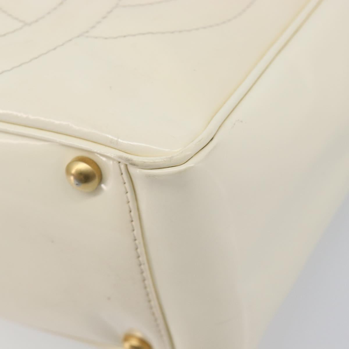 CHANEL Triple Coco Tote Bag Patent White Gold Tone CC Auth BA16587