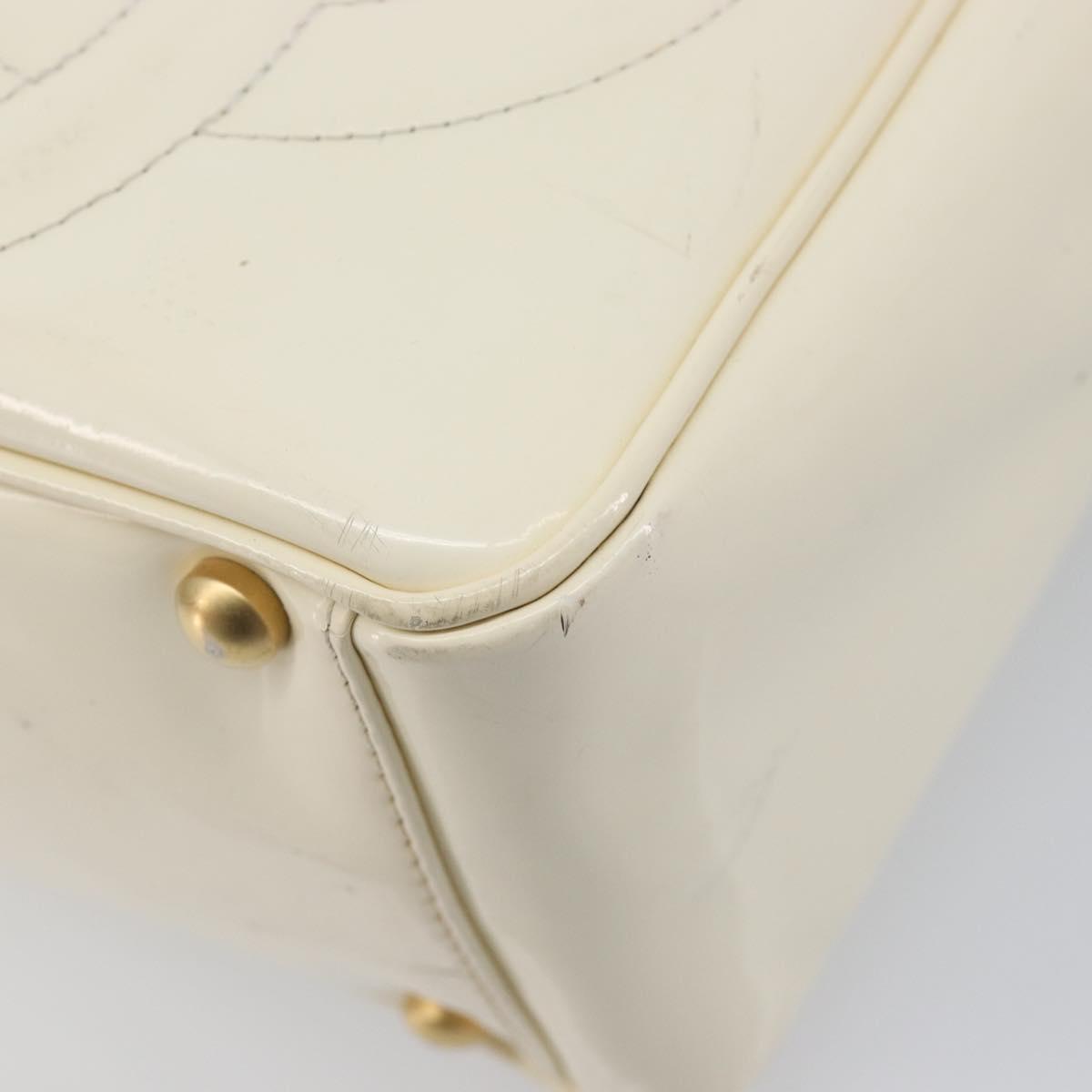CHANEL Triple Coco Tote Bag Patent White Gold Tone CC Auth BA16587