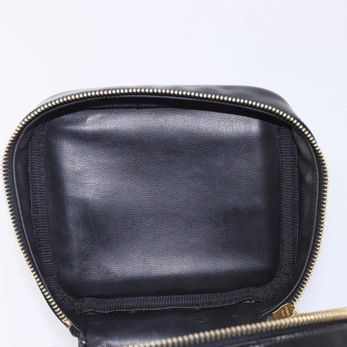 CHANEL COCO Mark Cosmetic Pouch patent Black Gold Tone CC Auth BA16589