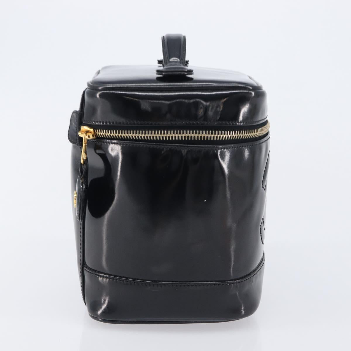 CHANEL COCO Mark Cosmetic Pouch patent Black Gold Tone CC Auth BA16589