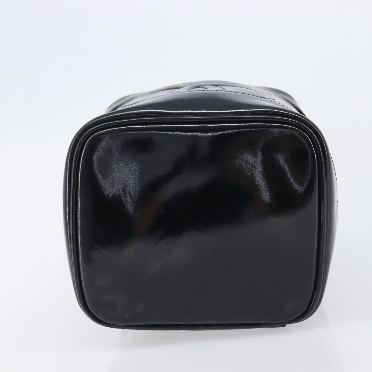 CHANEL COCO Mark Cosmetic Pouch patent Black Gold Tone CC Auth BA16589