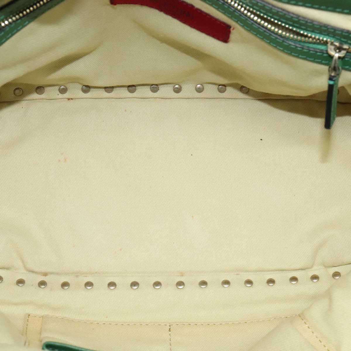 VALENTINO Studs Hand Bag Leather 2way Green Gold Auth BA1659V