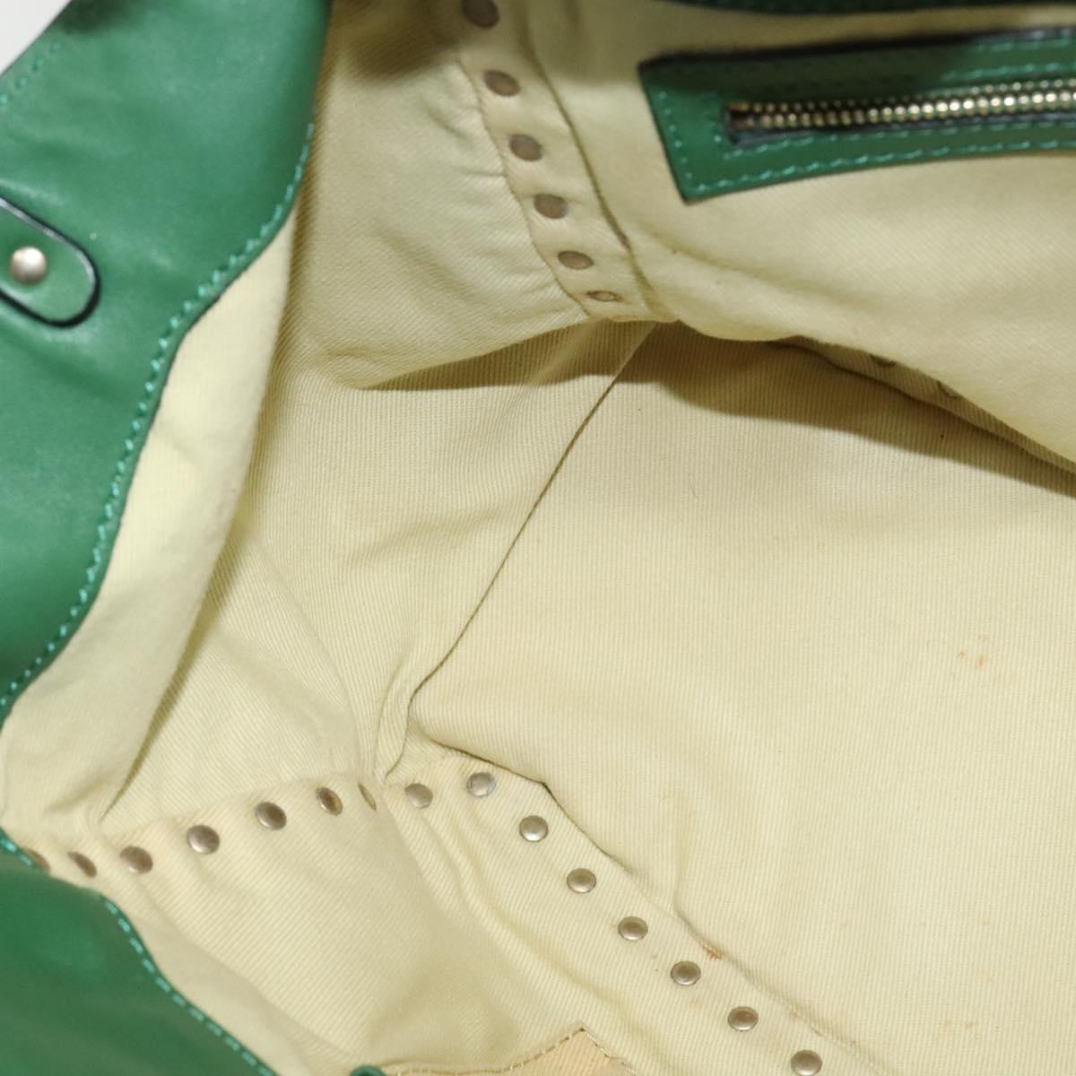 VALENTINO Studs Hand Bag Leather 2way Green Gold Auth BA1659V