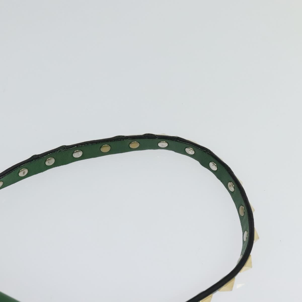 VALENTINO Studs Hand Bag Leather 2way Green Gold Auth BA1659V