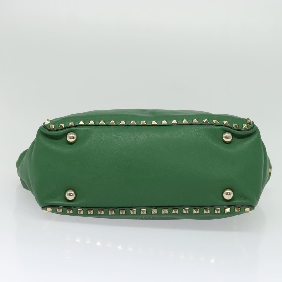 VALENTINO Studs Hand Bag Leather 2way Green Gold Auth BA1659V