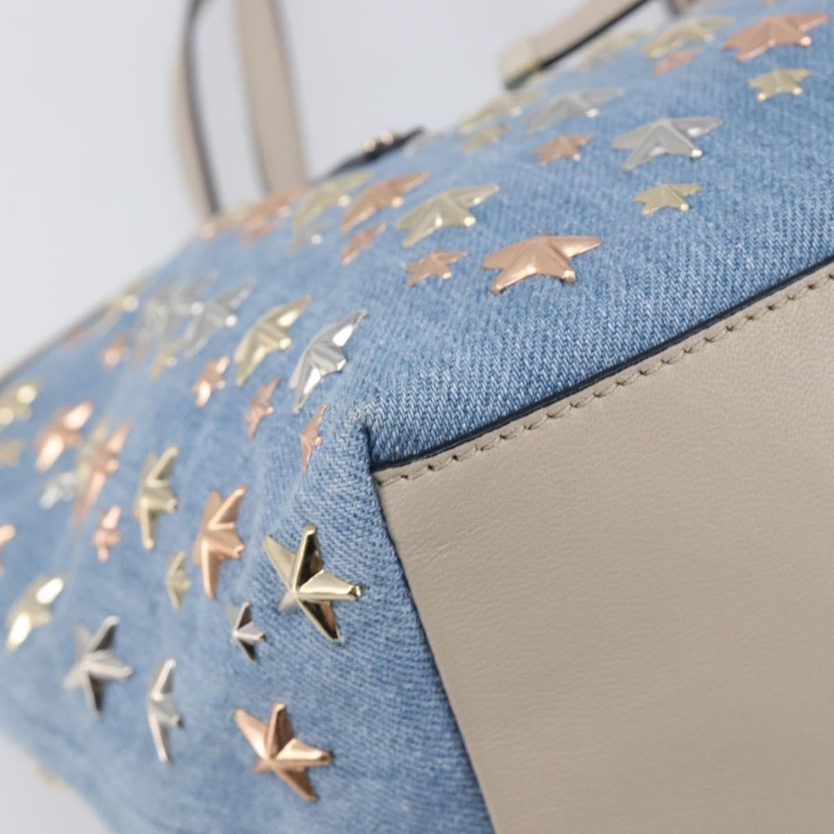 Jimmy Choo Tote Bag Denim Blue Gold Tone Auth BA16594A
