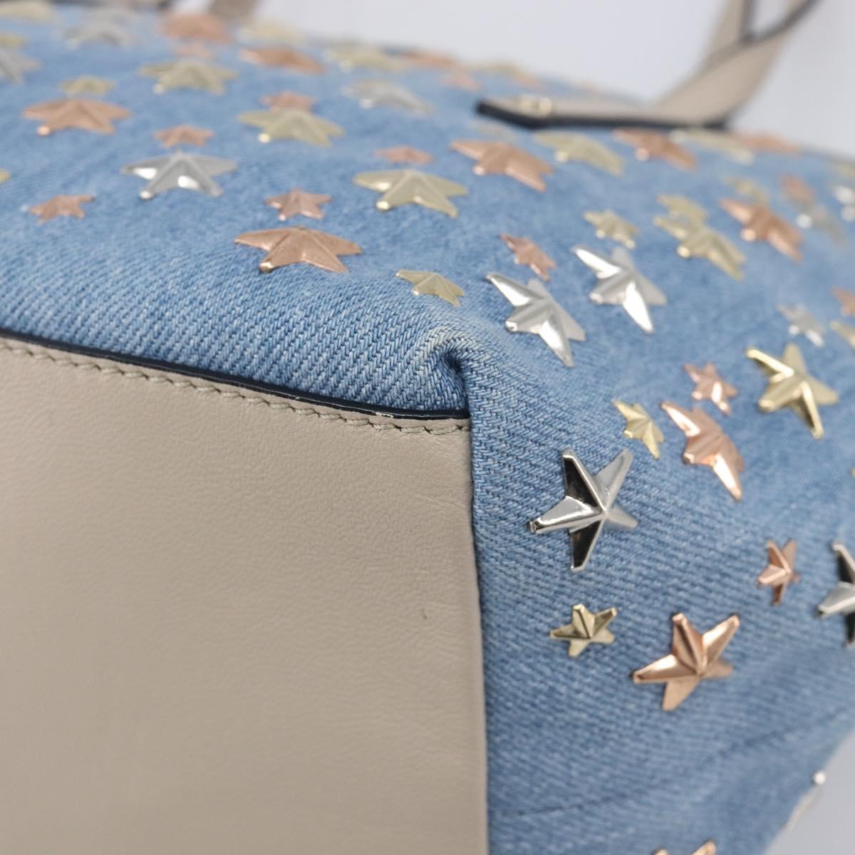 Jimmy Choo Tote Bag Denim Blue Gold Tone Auth BA16594A