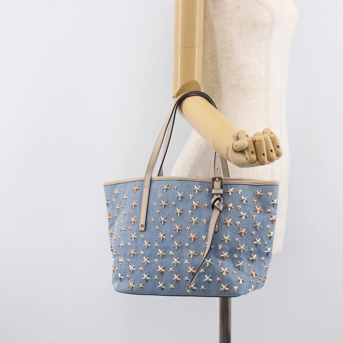 Jimmy Choo Tote Bag Denim Blue Gold Tone Auth BA16594A
