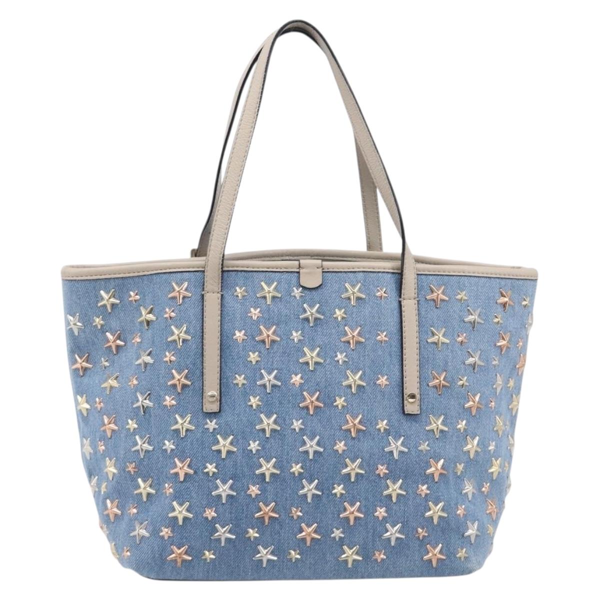 Jimmy Choo Tote Bag Denim Blue Gold Tone Auth BA16594A