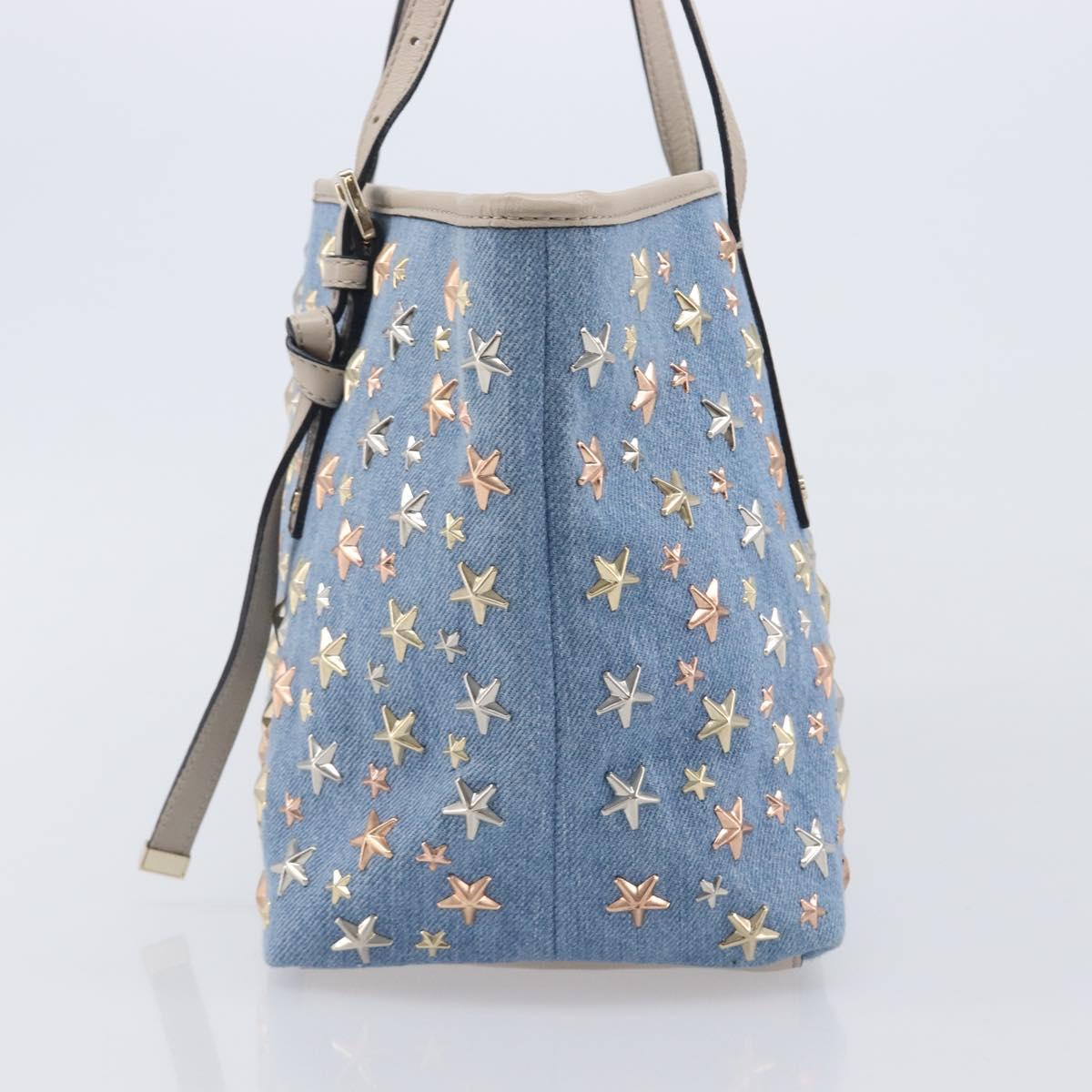 Jimmy Choo Tote Bag Denim Blue Gold Tone Auth BA16594A