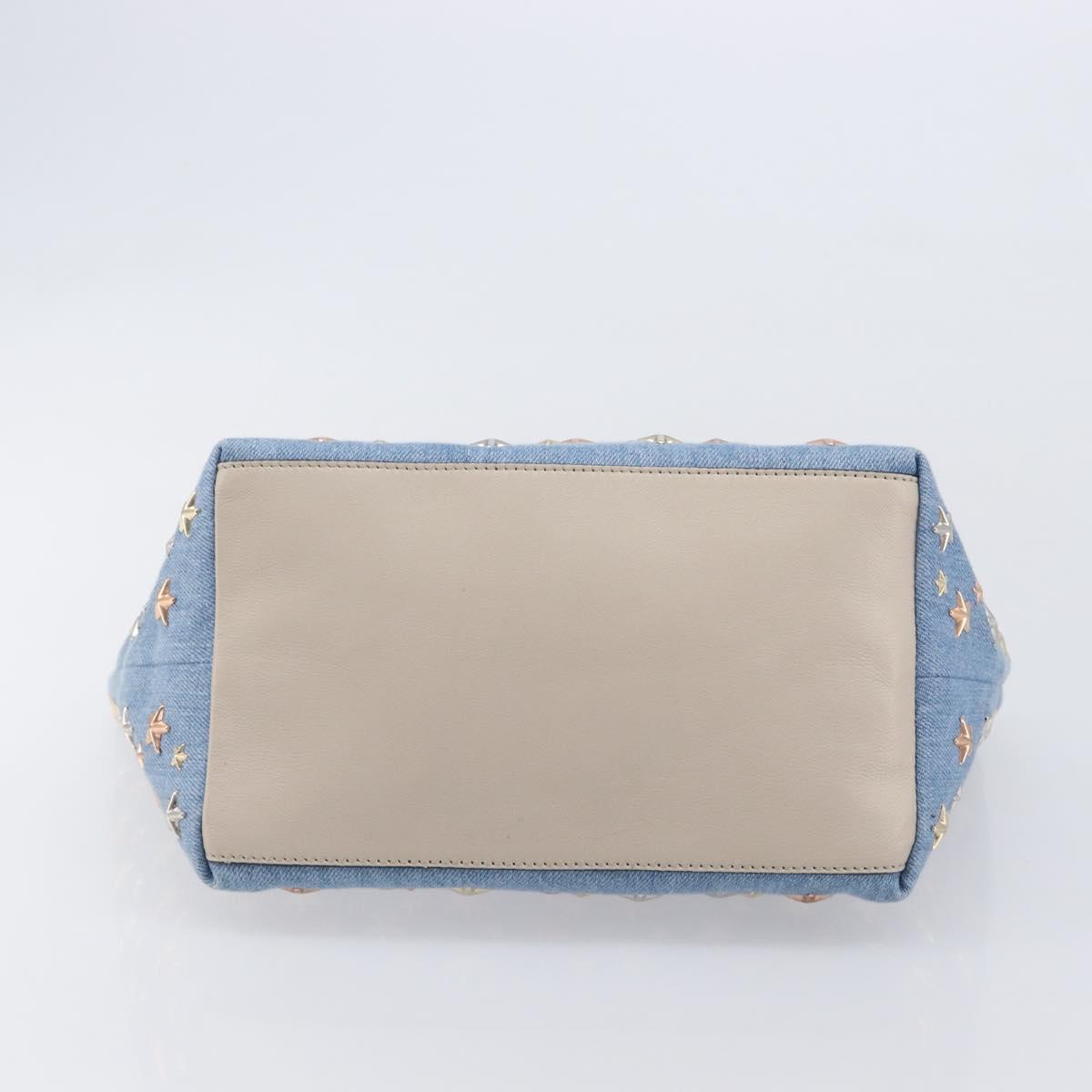 Jimmy Choo Tote Bag Denim Blue Gold Tone Auth BA16594A