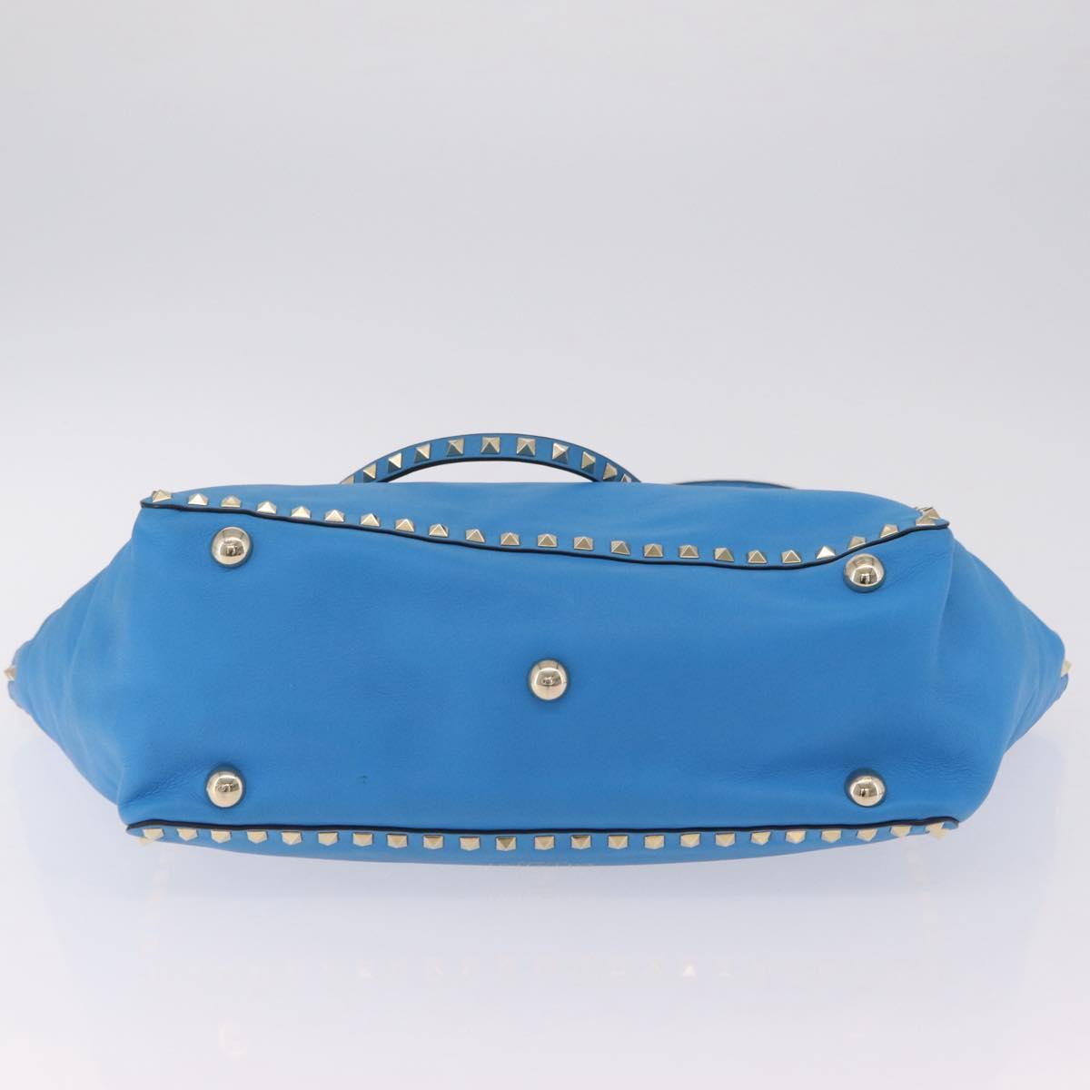 Valentino Rock Studs Tote Bag Leather 2way Blue Gold Tone Auth BA16595A