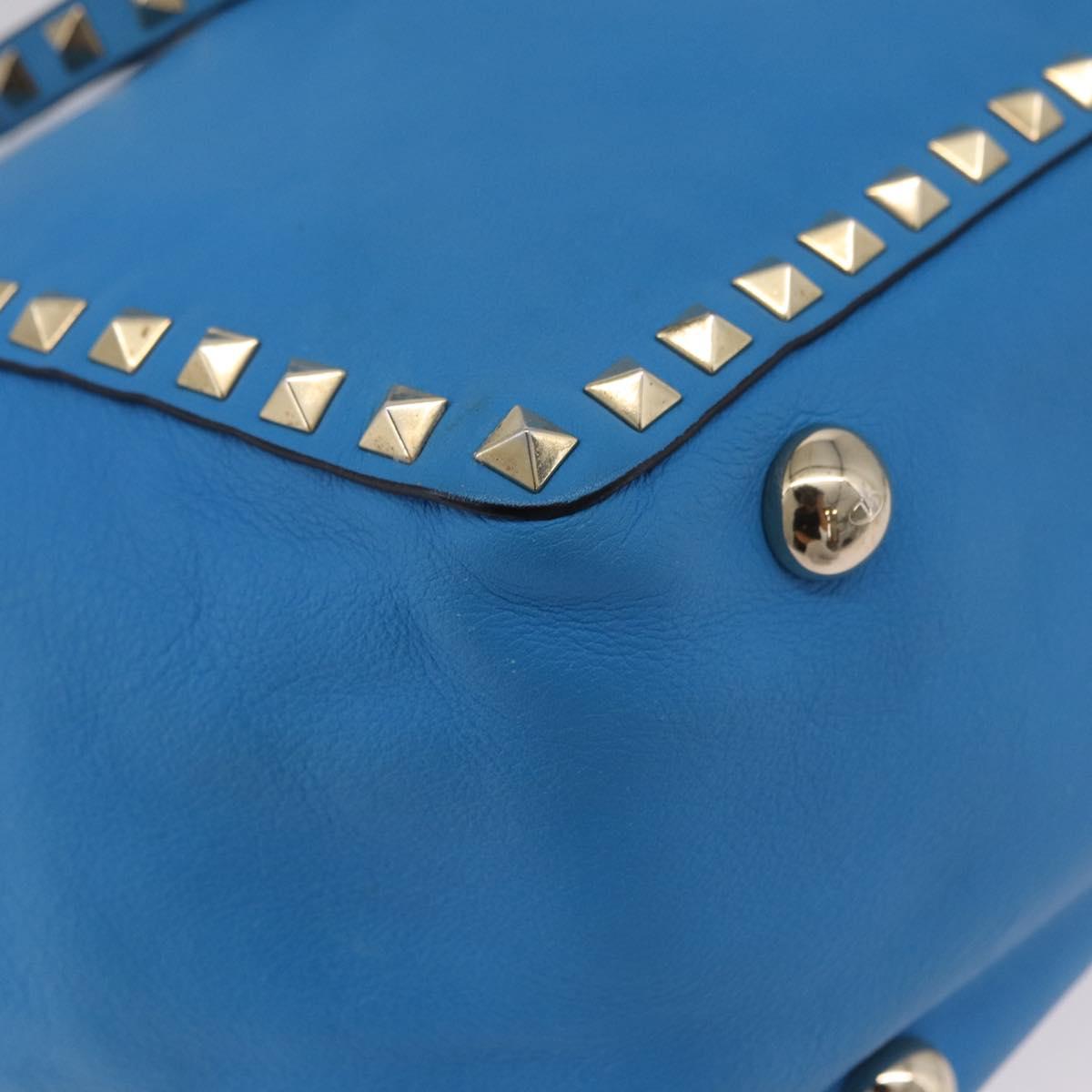 Valentino Rock Studs Tote Bag Leather 2way Blue Gold Tone Auth BA16595A
