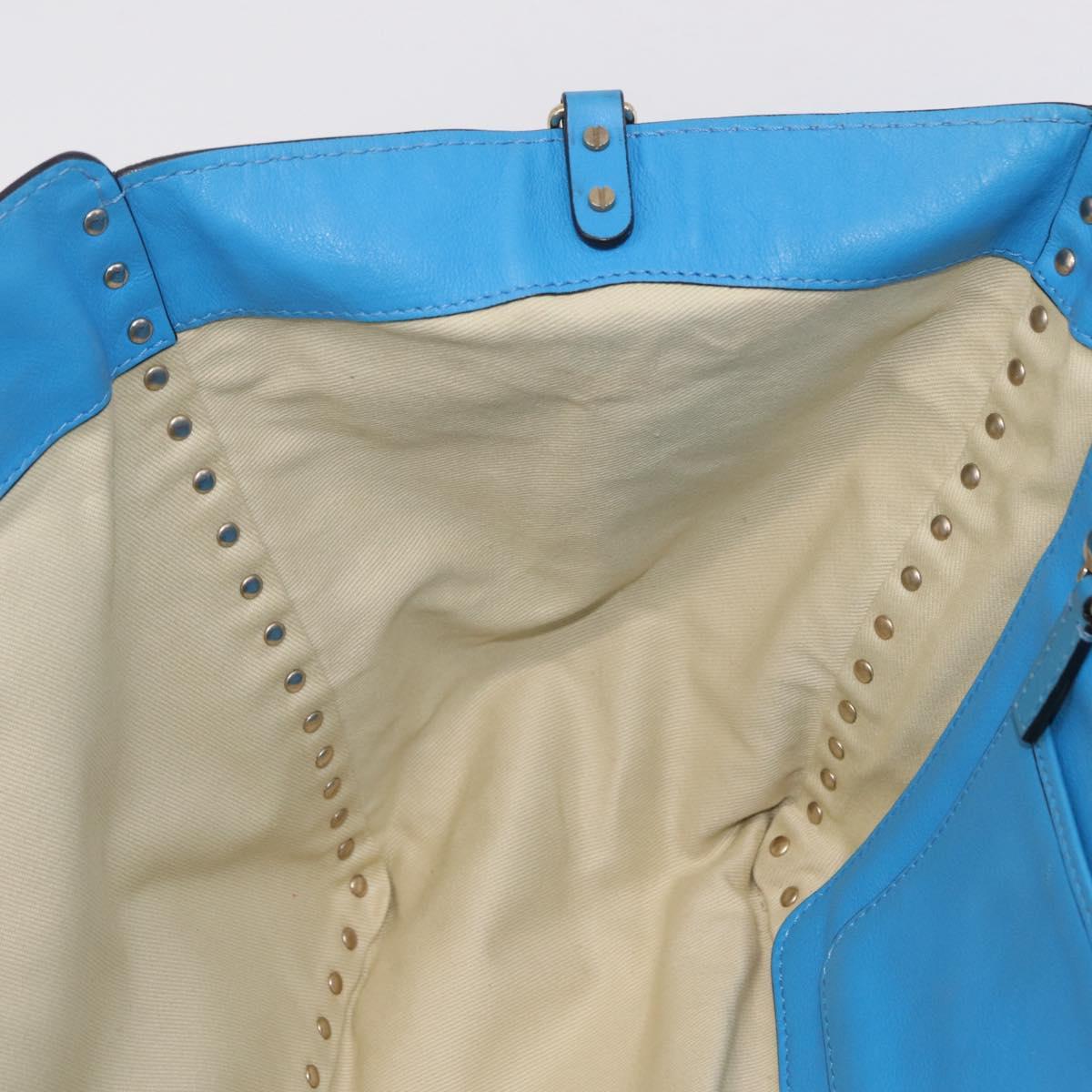 Valentino Rock Studs Tote Bag Leather 2way Blue Gold Tone Auth BA16595A
