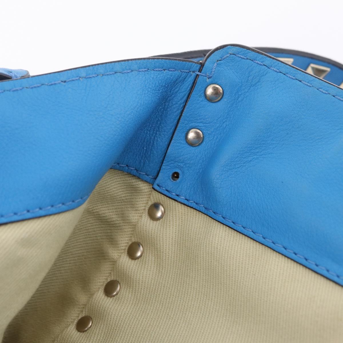 Valentino Rock Studs Tote Bag Leather 2way Blue Gold Tone Auth BA16595A