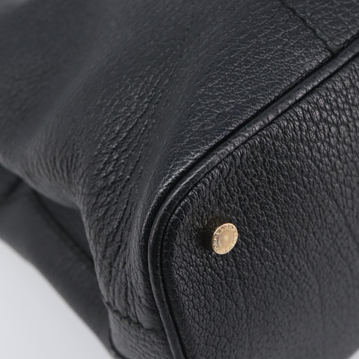 BVLGARI Parentesi Tote Bag Leather Black Gold Tone Auth BA16598V