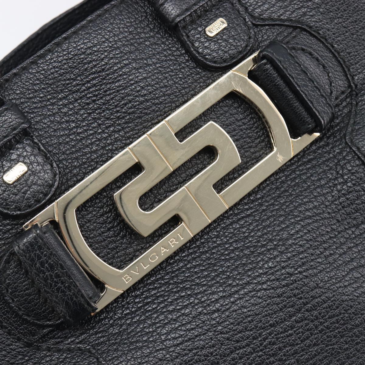 BVLGARI Parentesi Tote Bag Leather Black Gold Tone Auth BA16598V