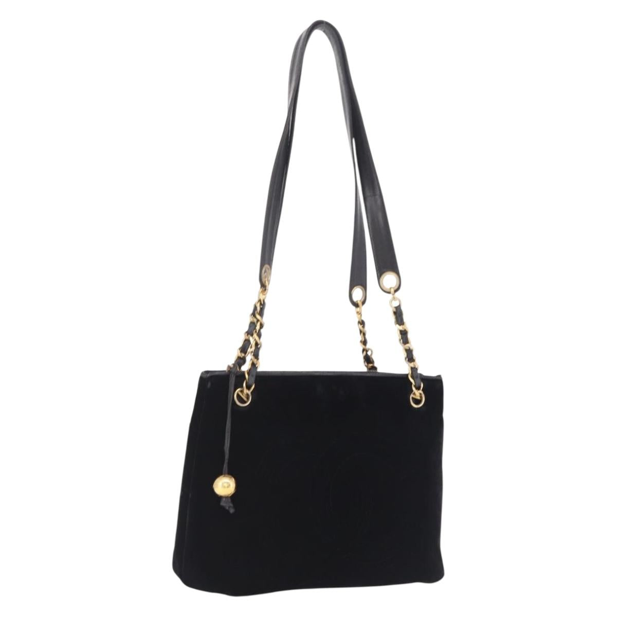 CHANEL COCO Mark Chain Shoulder Bag Velor Black Gold Tone CC Auth BA16599A