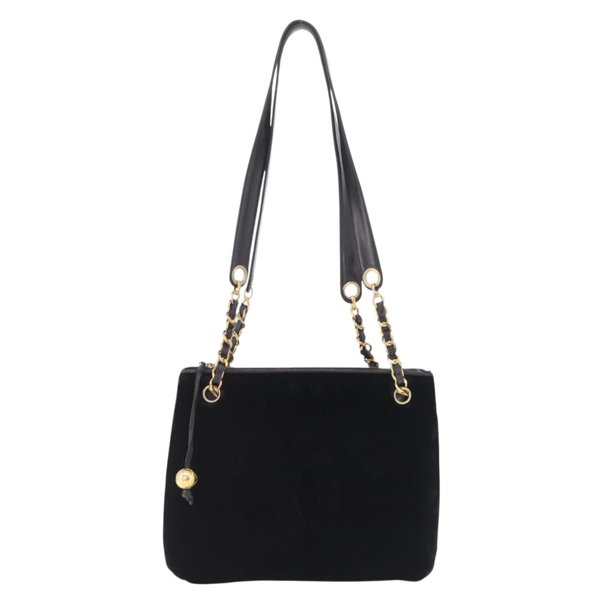 CHANEL COCO Mark Chain Shoulder Bag Velor Black Gold Tone CC Auth BA16599A
