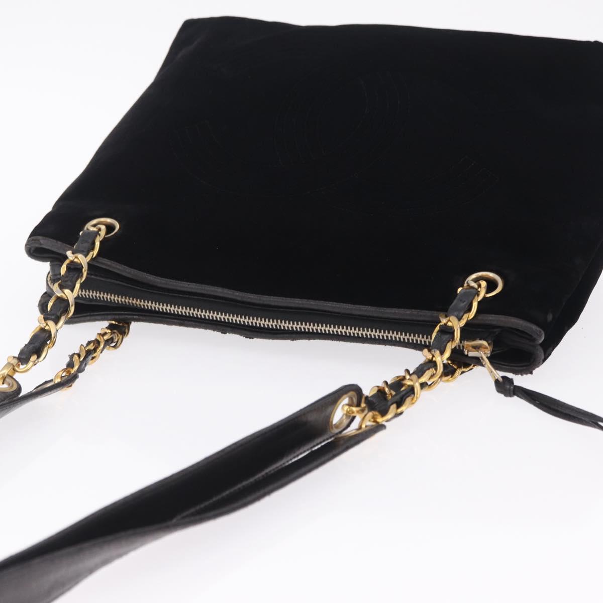 CHANEL COCO Mark Chain Shoulder Bag Velor Black Gold Tone CC Auth BA16599A
