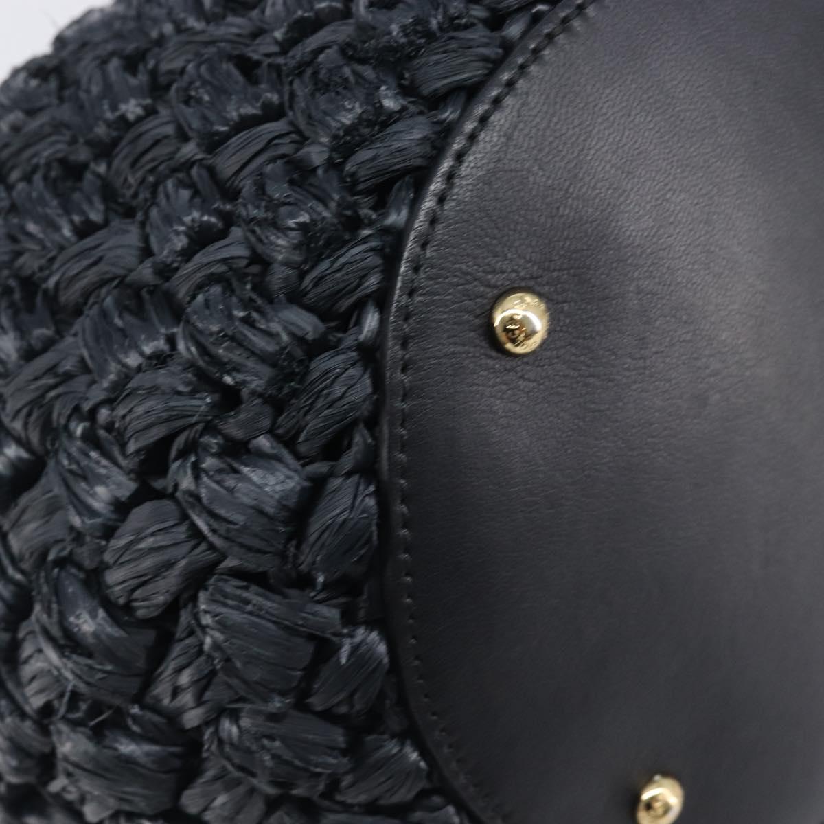 Dolce & Gabbana Shoulder Bag Raffia Navy Gold Tone Auth BA16600A
