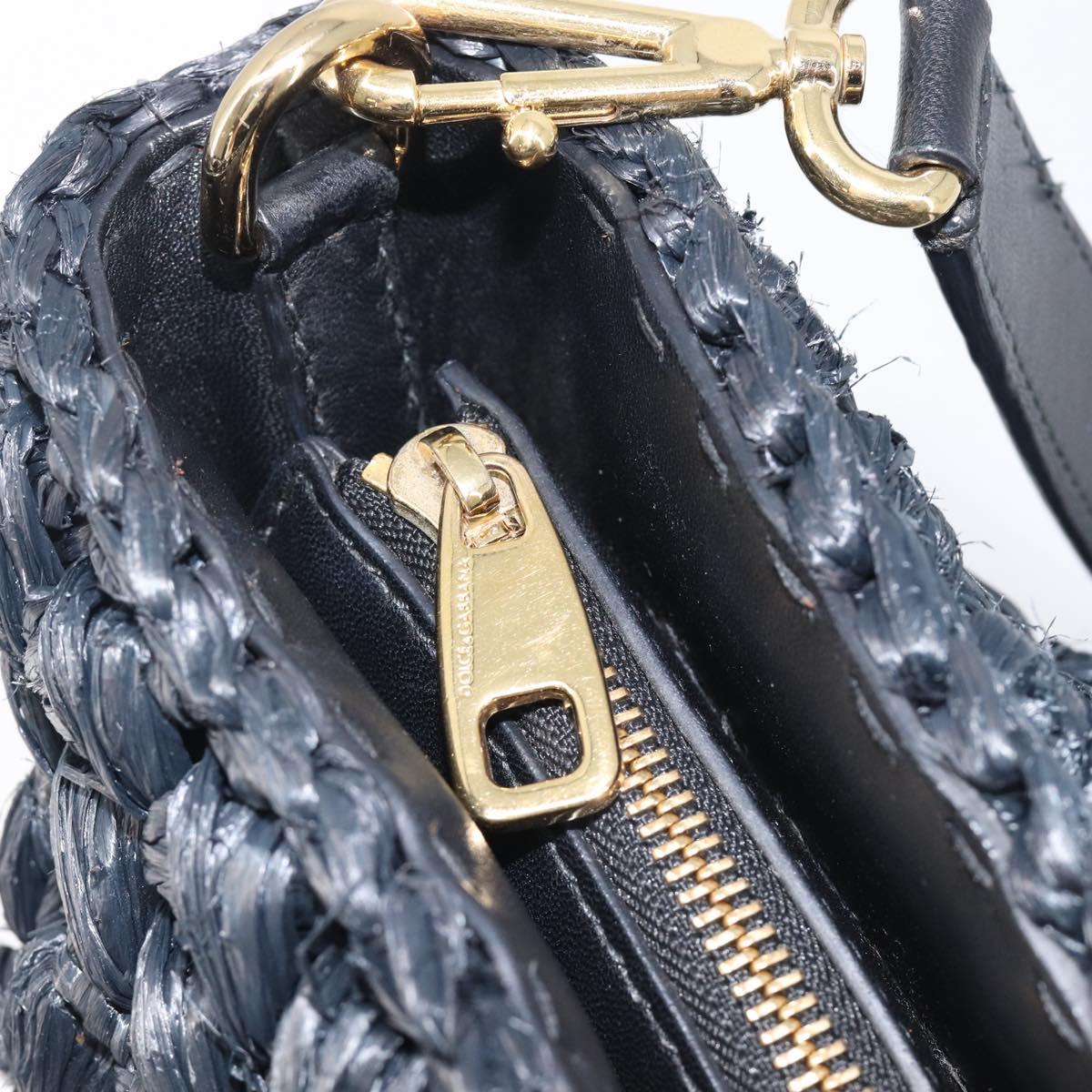 Dolce & Gabbana Shoulder Bag Raffia Navy Gold Tone Auth BA16600A