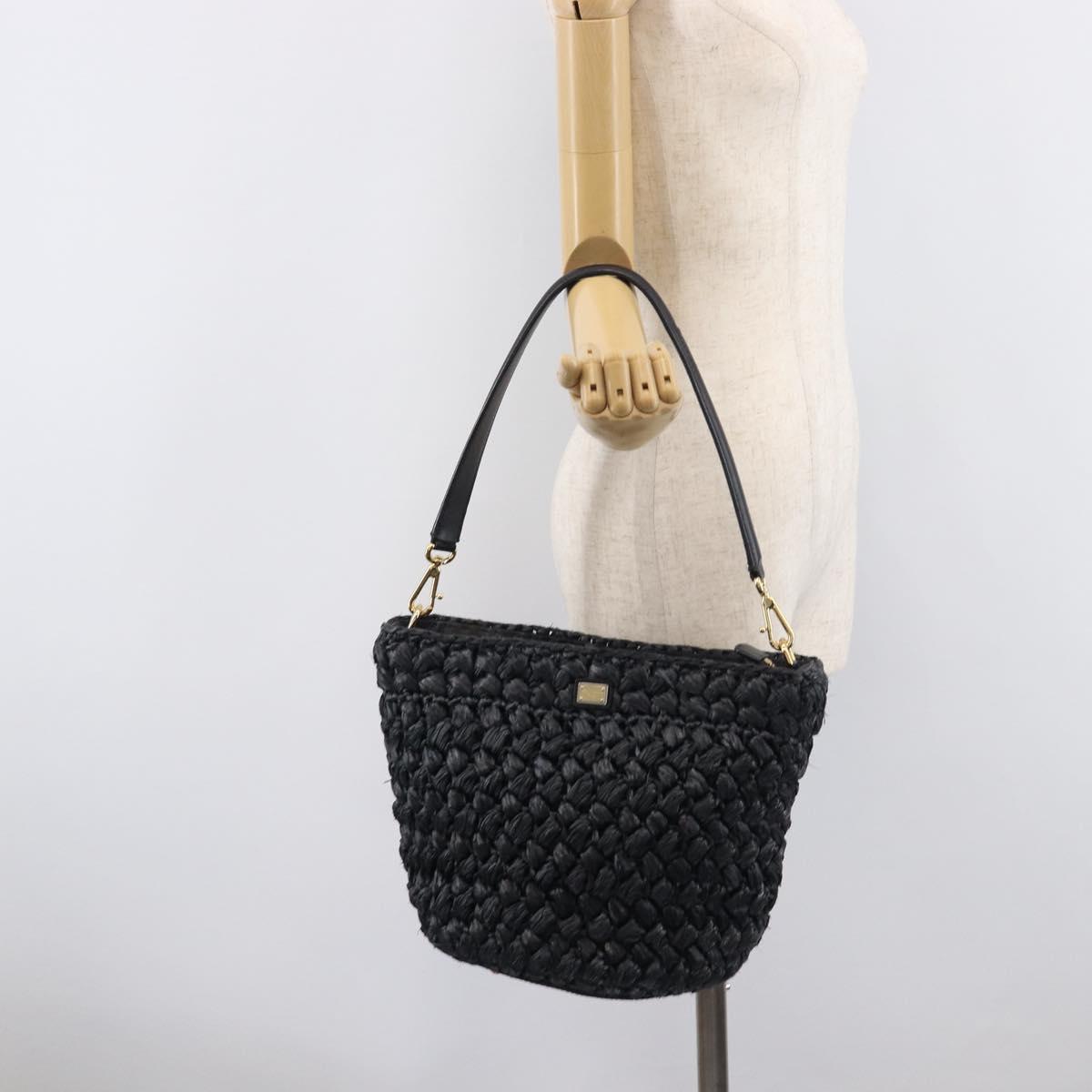 Dolce & Gabbana Shoulder Bag Raffia Navy Gold Tone Auth BA16600A