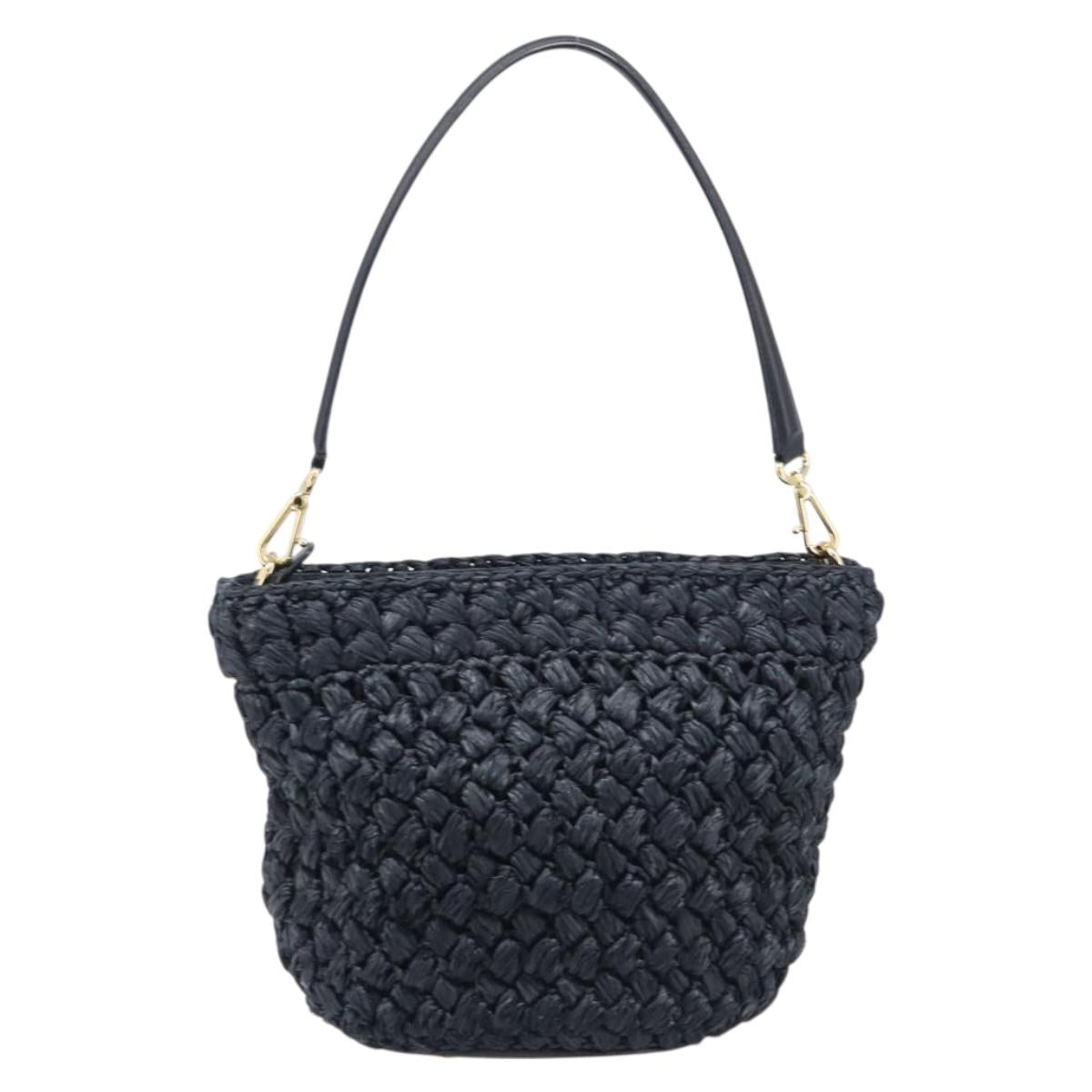 Dolce & Gabbana Shoulder Bag Raffia Navy Gold Tone Auth BA16600A