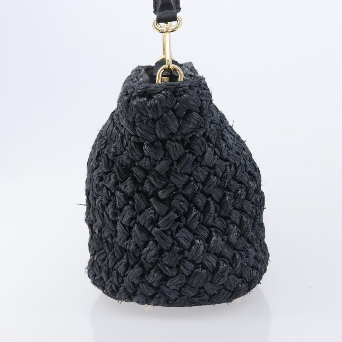Dolce & Gabbana Shoulder Bag Raffia Navy Gold Tone Auth BA16600A