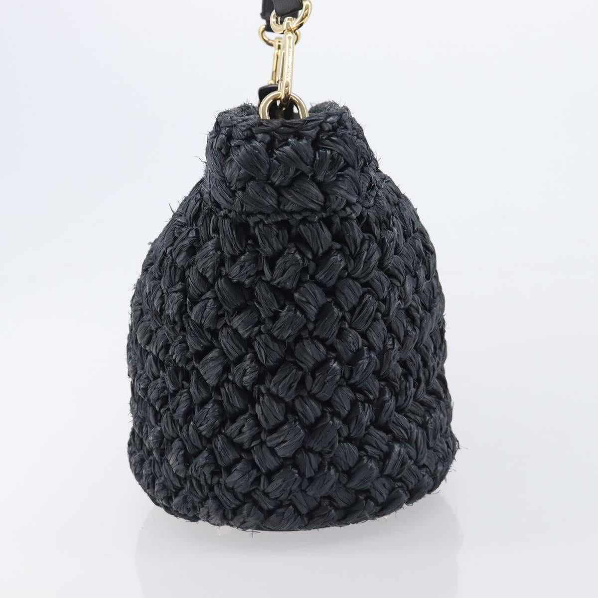 Dolce & Gabbana Shoulder Bag Raffia Navy Gold Tone Auth BA16600A