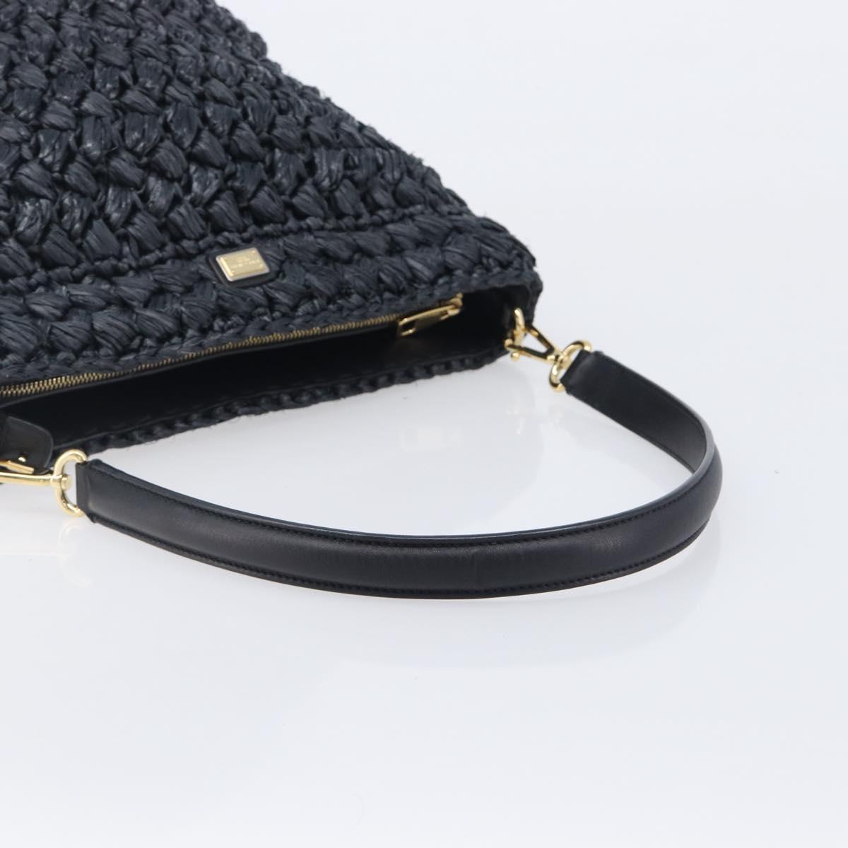 Dolce & Gabbana Shoulder Bag Raffia Navy Gold Tone Auth BA16600A