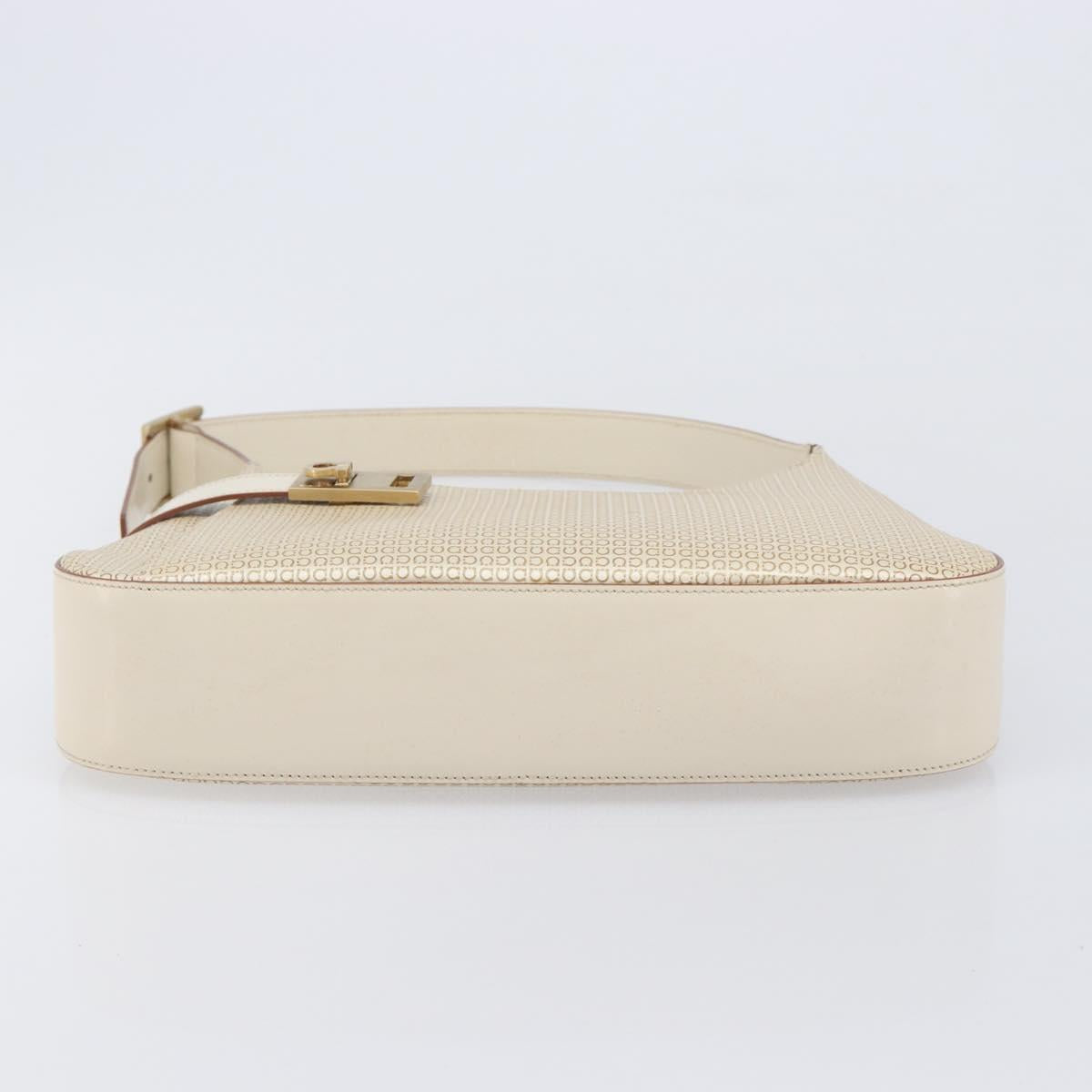 Salvatore Ferragamo Gancini Hand Bag Leather Beige Gold Tone Auth BA16601A
