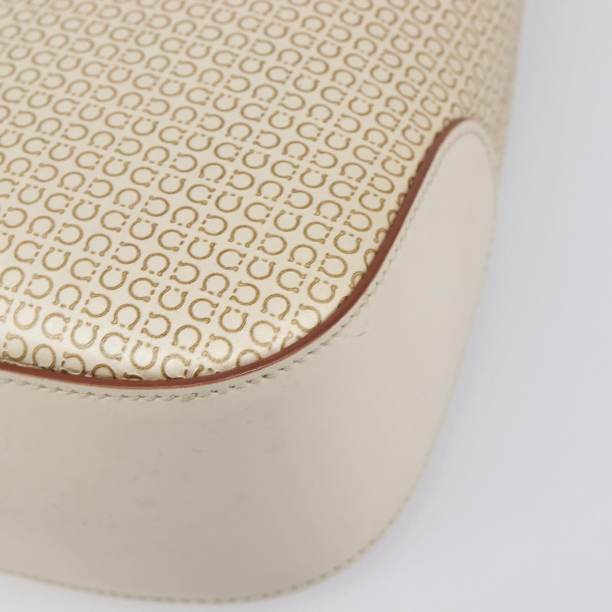 Salvatore Ferragamo Gancini Hand Bag Leather Beige Gold Tone Auth BA16601A